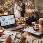 Profesionales del sector bodas y eventos trabajando la estrategia de branding y reputación de marca en un entorno elegante y visual.