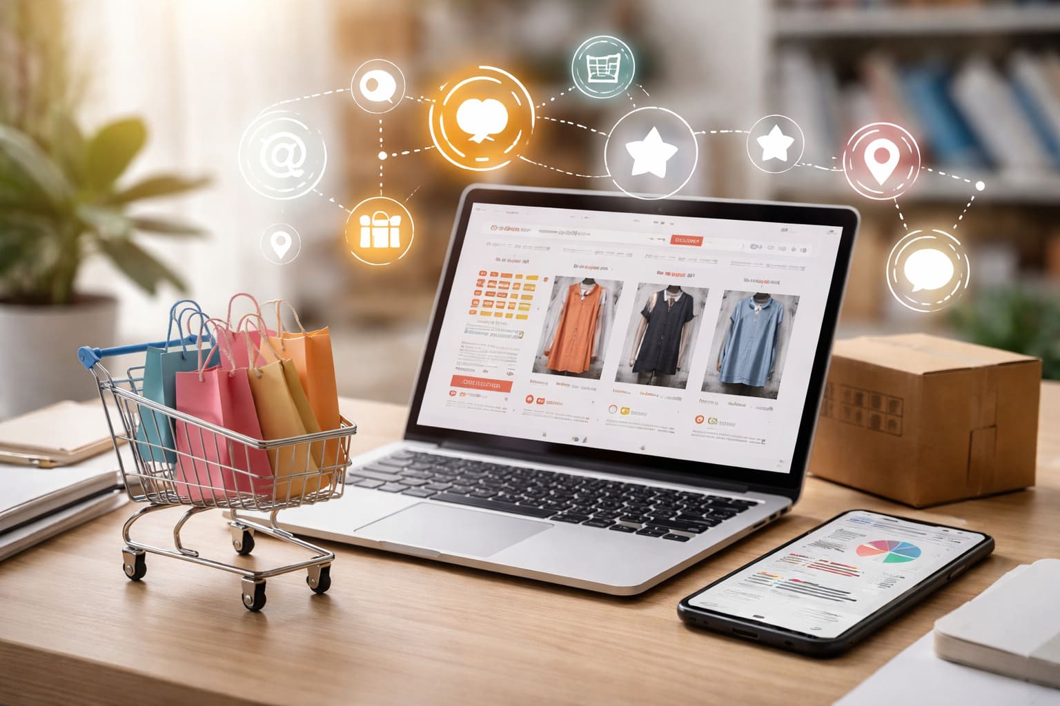 Imagen destacada sobre branding para retail y ecommerce con entorno de compra online, tienda digital y elementos visuales relacionados con marketing digital
