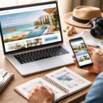 Profesional del sector turismo y alojamiento revisando una estrategia de diseño web y marketing digital en su espacio de trabajo