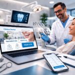 Clínica dental moderna con profesional sanitario y entorno digital orientado al diseño web y al marketing digital