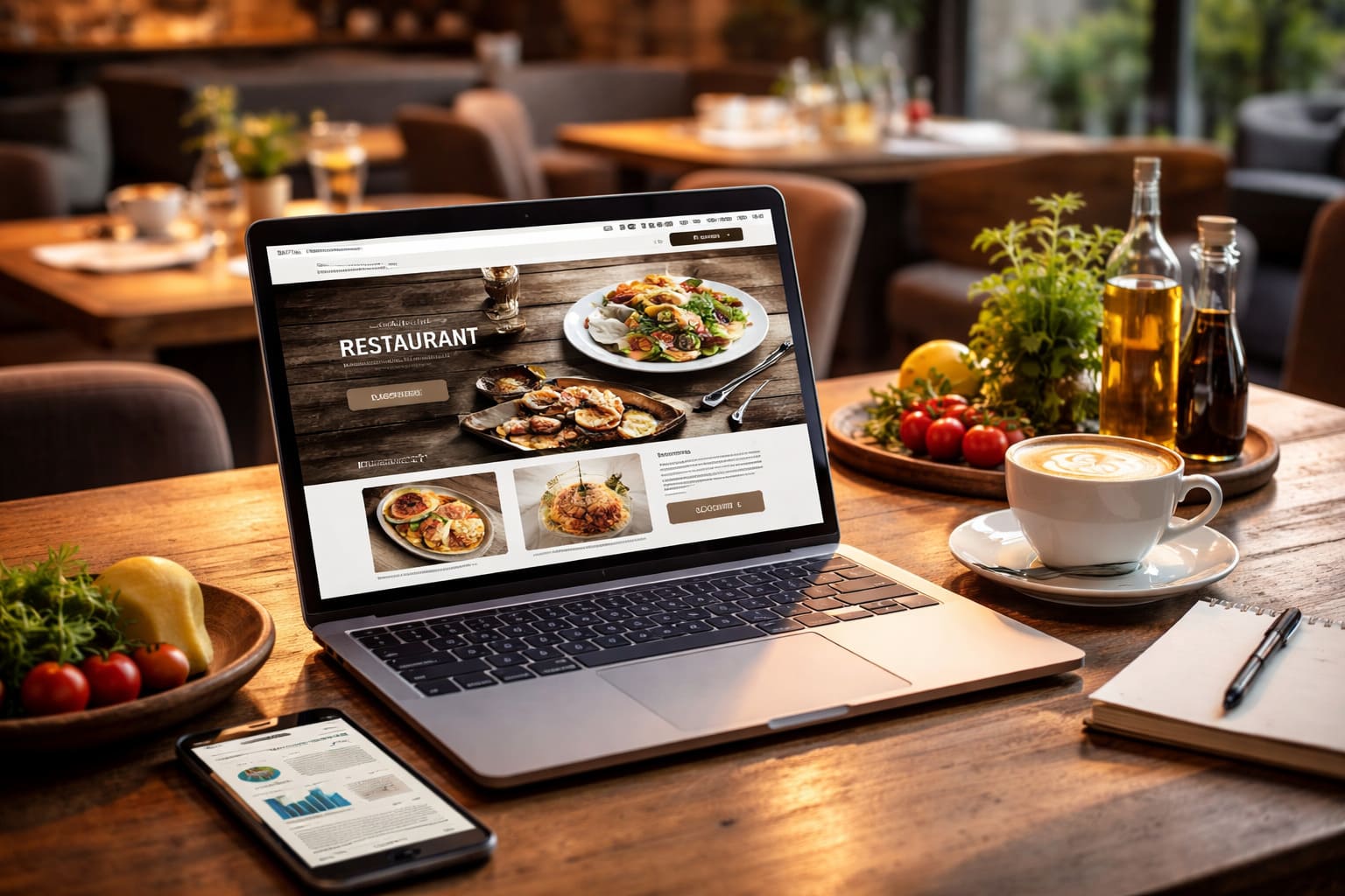Equipo de hostelería y restauración trabajando la presencia digital del negocio en un entorno de restaurante
