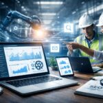 Equipo de profesionales del sector industria e ingeniería analizando datos y estrategia digital en un entorno industrial moderno