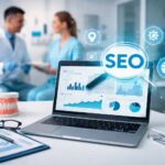Profesionales del sector dental analizando una estrategia de posicionamiento SEO en una clínica moderna
