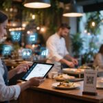 Profesionales de hostelería y restauración usando tecnología de automatización e inteligencia artificial en un entorno gastronómico moderno