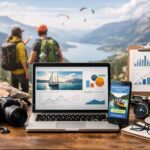 Profesionales del sector turismo activo y experiencias analizando estrategias de marketing digital, automatización e inteligencia artificial en un entorno de aventura al aire libre.