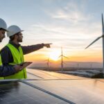 Equipo técnico revisando una instalación energética con recursos visuales y estrategia de diseño gráfico aplicada a la imagen de marca