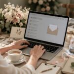Profesionales del sector bodas y eventos trabajando una estrategia de email marketing en un entorno elegante y visual