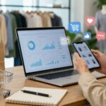 Profesional gestionando redes sociales para una marca de retail y ecommerce en un entorno digital con análisis de marketing online y estrategia de marca