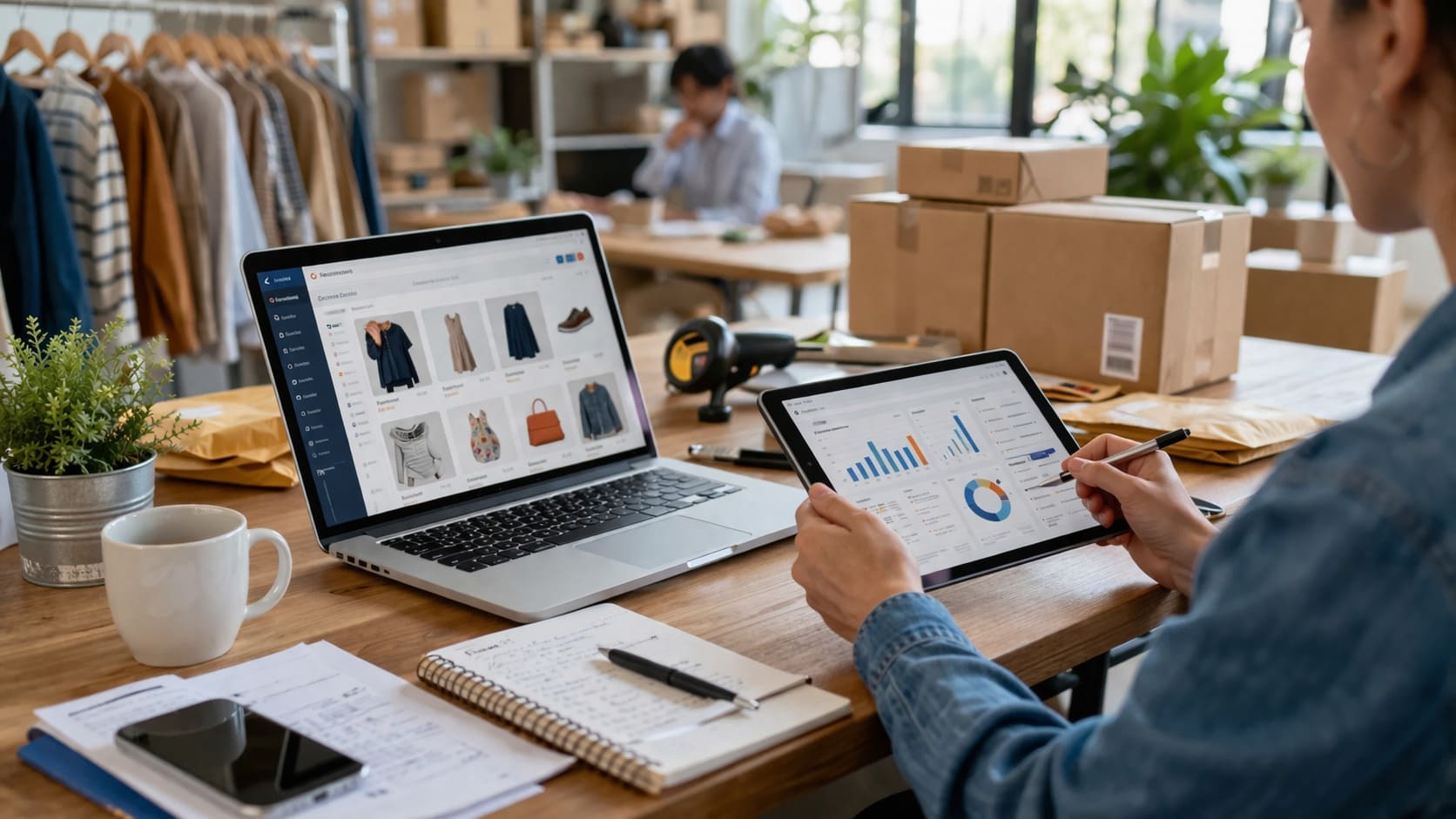 Profesional del sector de instalaciones técnicas y energía revisando una estrategia de publicidad digital con métricas de ADS, SEM y PPC en un entorno técnico e industrial