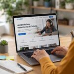 Equipo del sector Educación y Formación gestionando una tienda online en un entorno digital profesional, con elementos visuales relacionados con ecommerce, estrategia digital y venta de programas formativos.