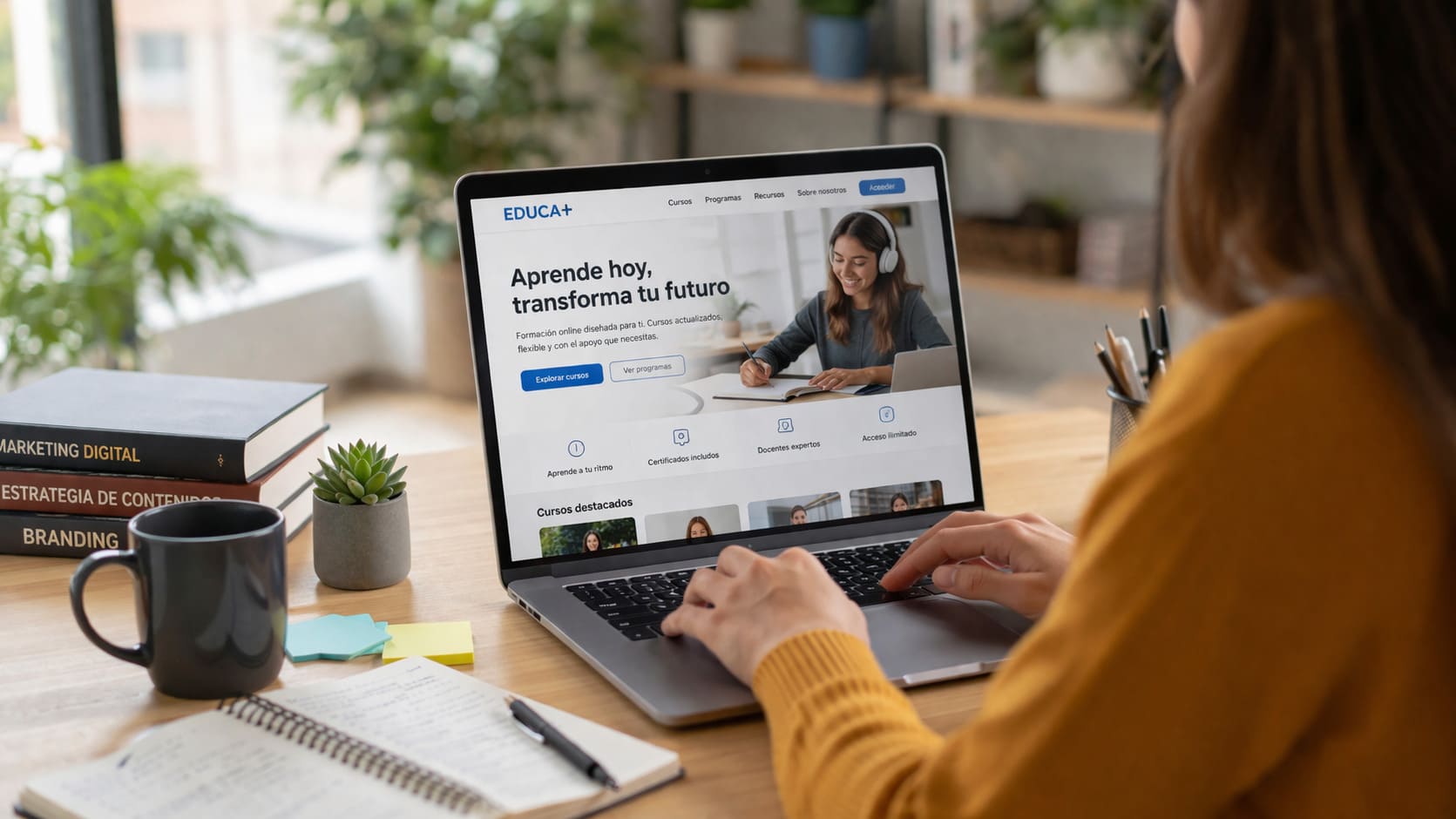 Equipo del sector Educación y Formación gestionando una tienda online en un entorno digital profesional, con elementos visuales relacionados con ecommerce, estrategia digital y venta de programas formativos.